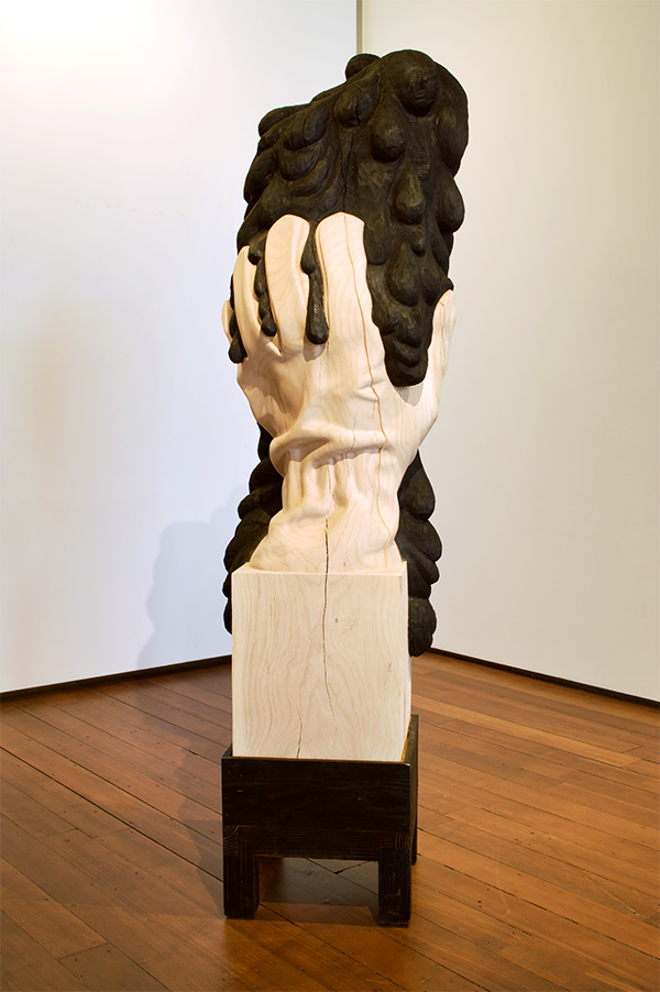 DAN WEBB, BURN, 2021, carved ash, with burned sections, 76 x 25 x 20 inches